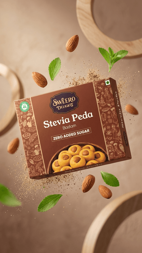 Zero added sugar badam peda by Sweero Delights with floating almonds, healthy Indian sweet made with stevia