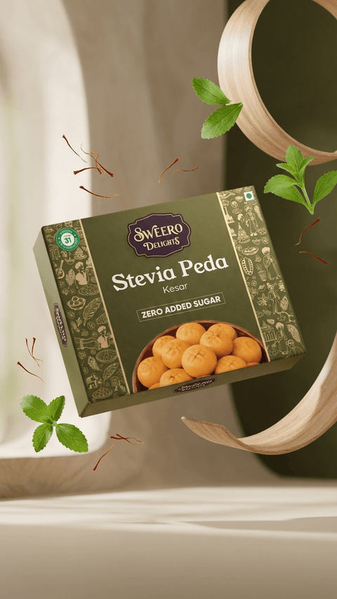 Healthy kesar peda made with stevia, zero added sugar sweet by Sweero Delights