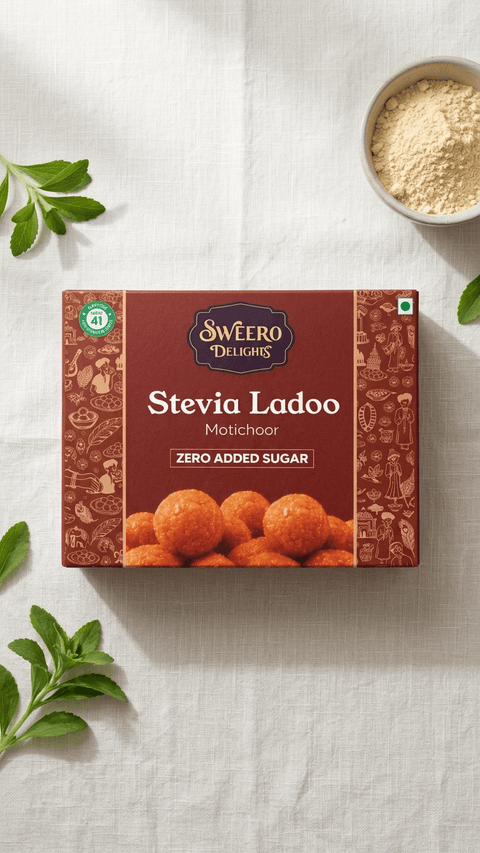 Motichoor ladoo zero added sugar sweet by Sweero Delights in premium packaging