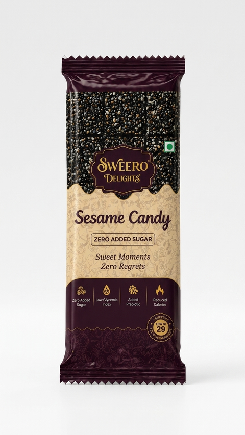 Sweero Delights Sesame Candy packaging on a white background